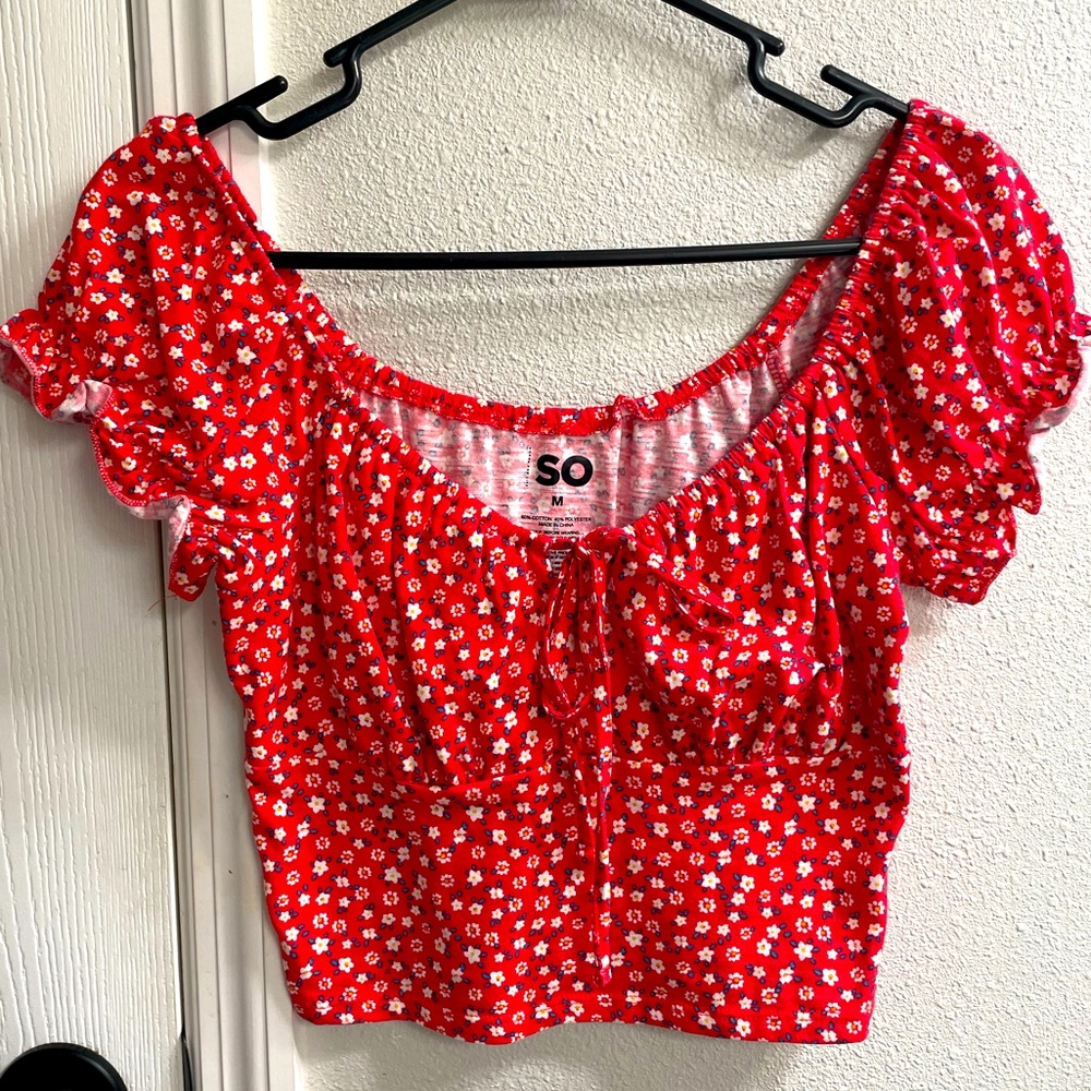 SO Red Floral Crop Top